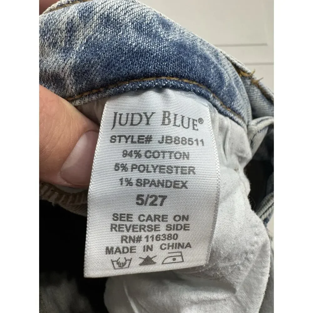 Judy Blue Jeans Womens Distressed 5/27 Blue Straight Stretch Medium Wash Denim - Picture 6 of 7